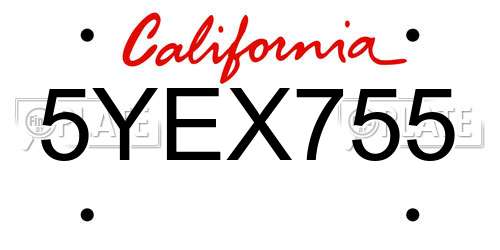 5YEX755 California License Plate