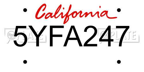 5YFA247 California License Plate