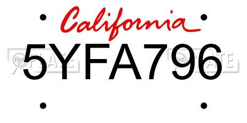 5YFA796 California License Plate