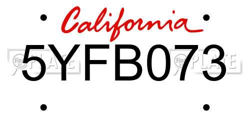 5YFB073 California License Plate