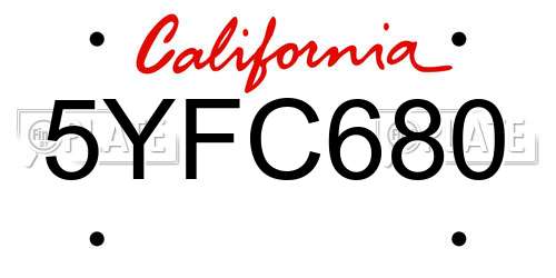 5YFC680 California License Plate