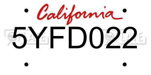 5YFD022 California License Plate