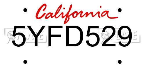 5YFD529 California License Plate