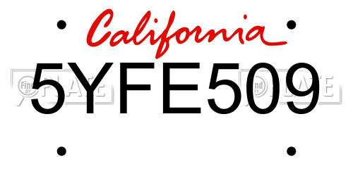 5YFE509 California License Plate