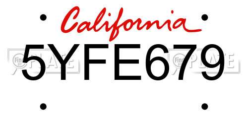 5YFE679 California License Plate