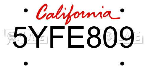 5YFE809 California License Plate