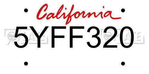 5YFF320 California License Plate