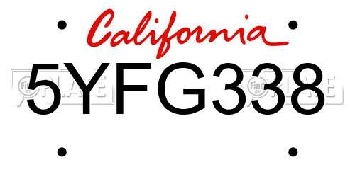 5YFG338 California License Plate