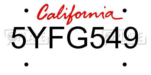 5YFG549 California License Plate
