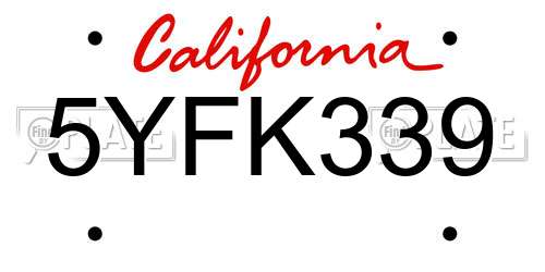 5YFK339 California License Plate