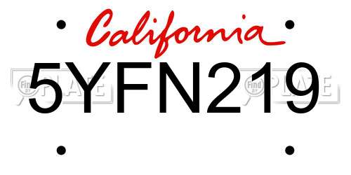 5YFN219 California License Plate