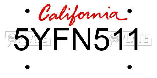 5YFN511 California License Plate