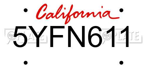 5YFN611 California License Plate