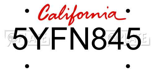 5YFN845 California License Plate