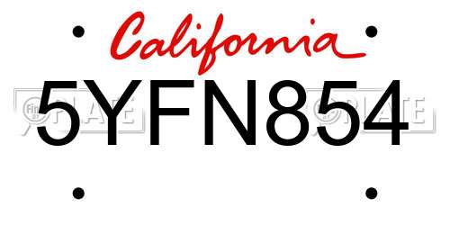 5YFN854 California License Plate