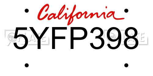5YFP398 California License Plate
