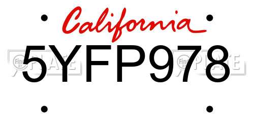 5YFP978 California License Plate