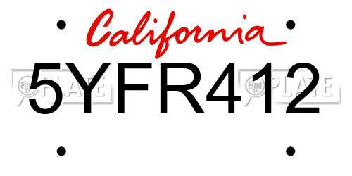 5YFR412 California License Plate