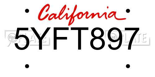 5YFT897 California License Plate