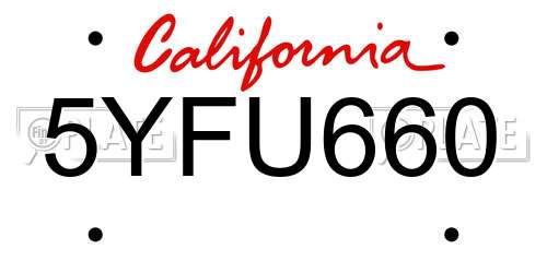 5YFU660 California License Plate