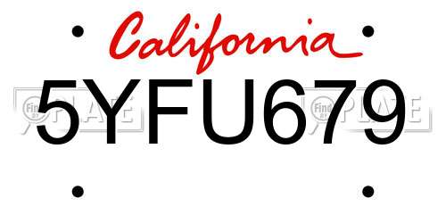 5YFU679 California License Plate