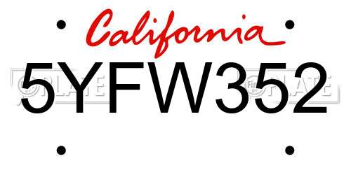 5YFW352 California License Plate