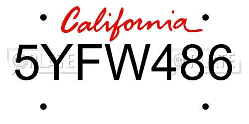 5YFW486 California License Plate