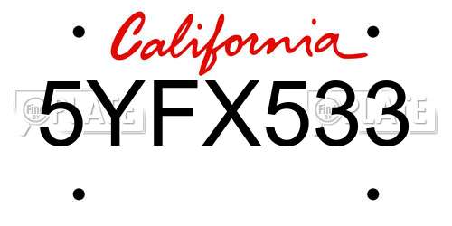 5YFX533 California License Plate
