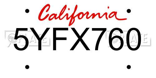 5YFX760 California License Plate