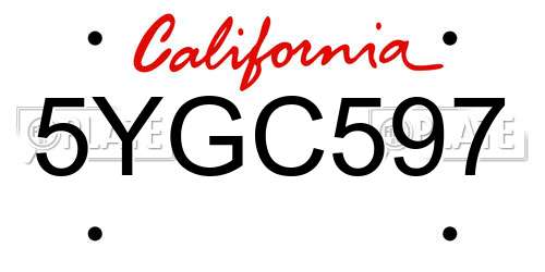 5YGC597 California License Plate