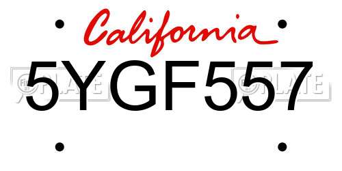 5YGF557 California License Plate