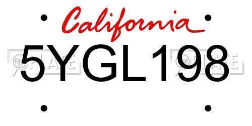 5YGL198 California License Plate