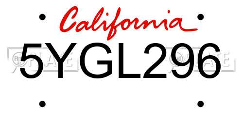 5YGL296 California License Plate