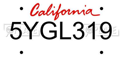 5YGL319 California License Plate