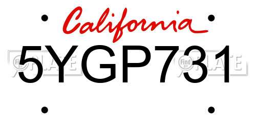 5YGP731 California License Plate