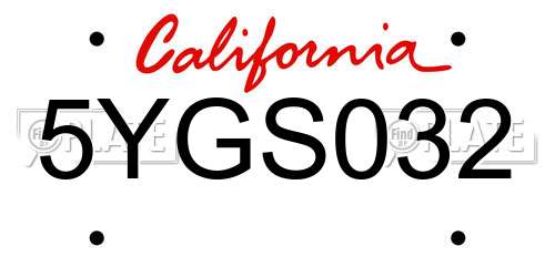 5YGS032 California License Plate