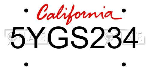 5YGS234 California License Plate