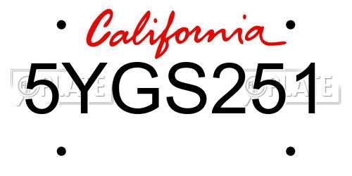 5YGS251 California License Plate