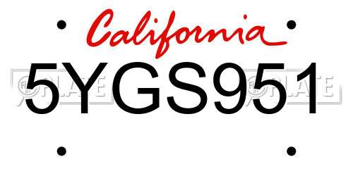 5YGS951 California License Plate