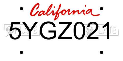 5YGZ021 California License Plate