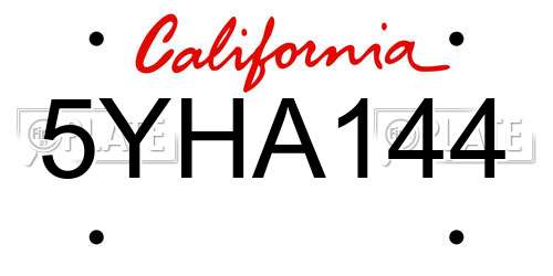 5YHA144 California License Plate