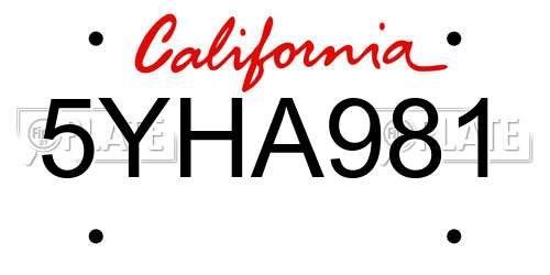5YHA981 California License Plate