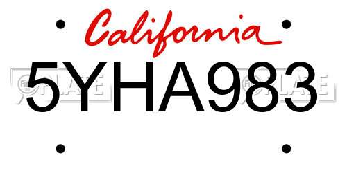5YHA983 California License Plate