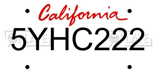 5YHC222 California License Plate