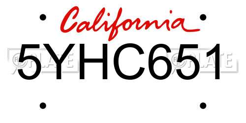 5YHC651 California License Plate