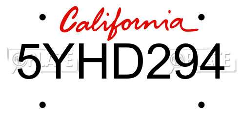 5YHD294 California License Plate