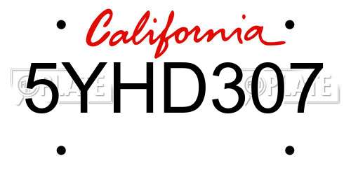 5YHD307 California License Plate