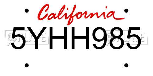 5YHH985 California License Plate
