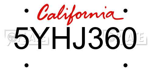 5YHJ360 California License Plate