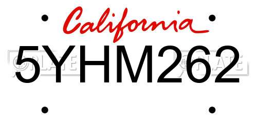 5YHM262 California License Plate